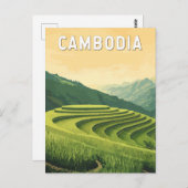 Cambodja Illustratie Reizen Art Vintage Briefkaart (Voorkant / Achterkant)