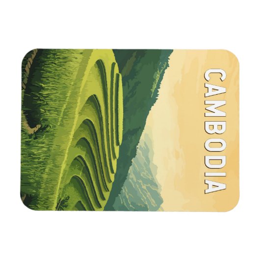 Cambodja Illustratie Reizen Art Vintage Magneet (Horizontaal)