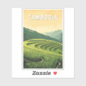 Cambodja Illustratie Reizen Art Vintage Sticker (Vel)