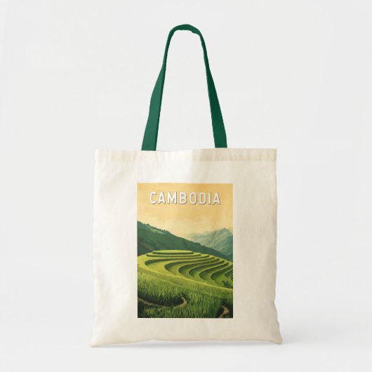 Cambodja Illustratie Reizen Art Vintage Tote Bag (Voorkant)