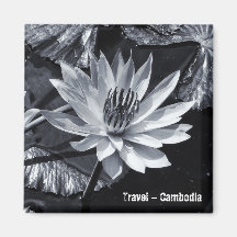 Cambodja - Lotus Flower BW (Fridge Magnet)