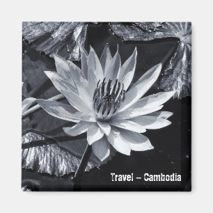 Cambodja - Lotus Flower BW (Fridge Magnet) Magneet