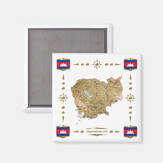 Cambodja Map + Flags Magnet (Voorkant / Achterkant)