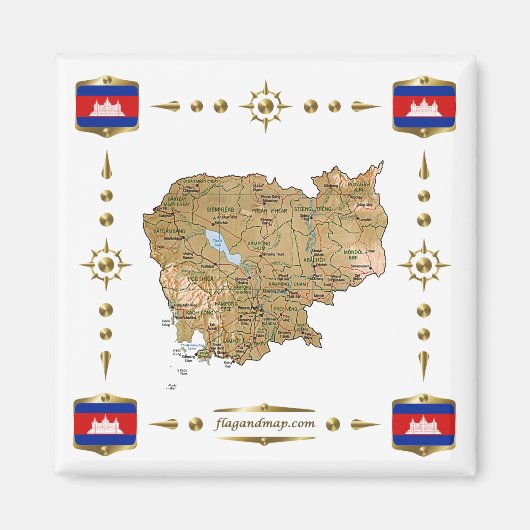 Cambodja Map + Flags Magnet (Voorkant)