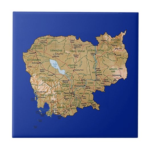 Cambodja Map Tile Tegeltje (Voorkant)