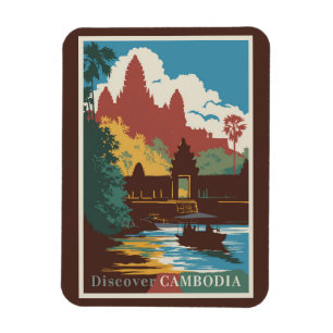 Cambodja Temple Illustration Travel Art Vintage Magneet