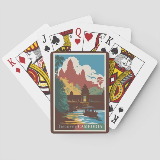 Cambodja Temple Illustration Travel Art Vintage Pokerkaarten (Achterkant)