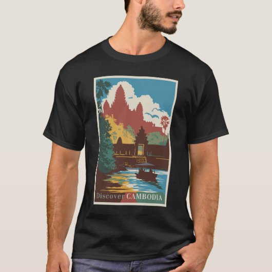 Cambodja Temple Illustration Travel Art Vintage T-shirt (Voorkant)