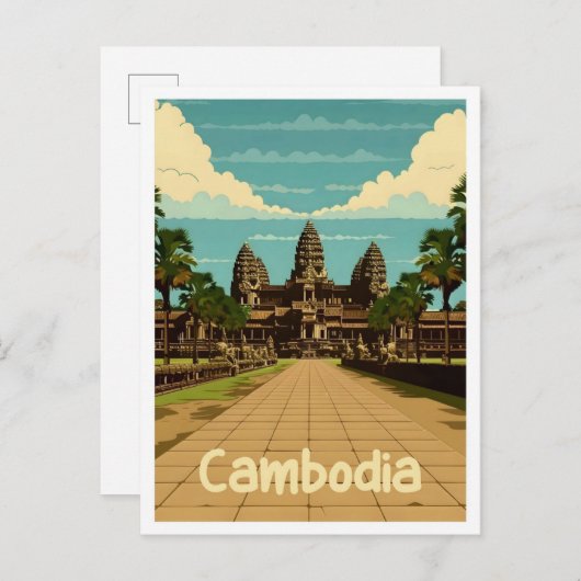 Cambodja Vintage Reizen Briefkaart (Voorkant / Achterkant)