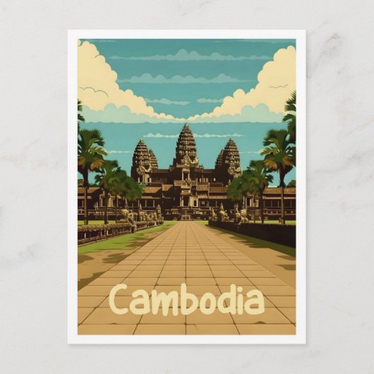 Cambodja Vintage Reizen Briefkaart (Voorkant)