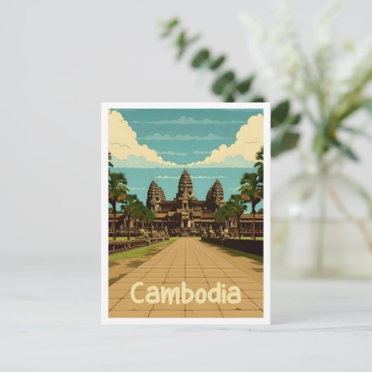 Cambodja Vintage Reizen Briefkaart (Staand voorkant)