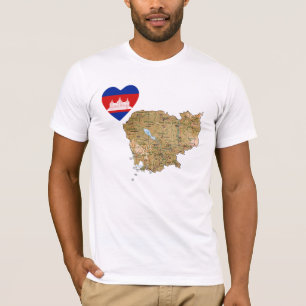 Cambodja Vlag Hart en Landkaart T-Shirt