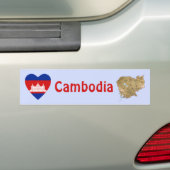 Cambodja Vlag Hart + Landkaart Bumpersticker (Op auto)
