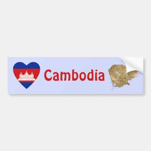 Cambodja Vlag Hart + Landkaart Bumpersticker (Voorkant)