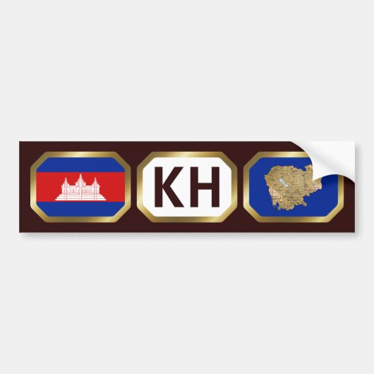 Cambodja Vlag Kaart Code Bumpersticker (Voorkant)