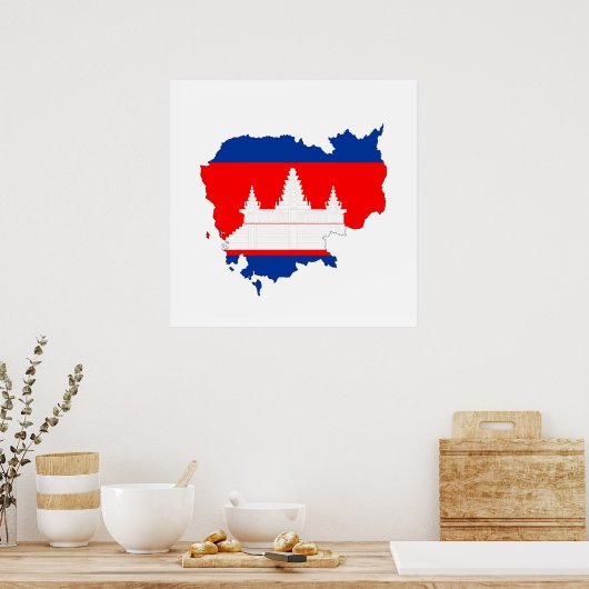 cambodja vlag plattegrond silhouet symbool poster (Keuken)