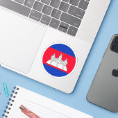 Cambodja Vlag Ronde Sticker (Laptop met iPhone)