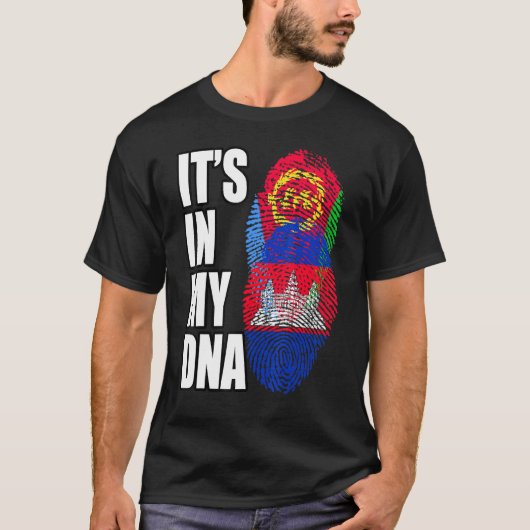 Cambodjaans en Eritrees Mix DNA-vlagwerelderfgoed T-shirt (Voorkant)