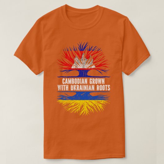 Cambodjaans Gegroeid met Oekraïense Roots Vlag T-shirt (Design voorkant)