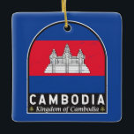 Cambodjaans vlaggenembleem noodlijdende Vintage Keramisch Ornament<br><div class="desc">Cambodja in nood embleem met de vlag en het wapen.</div>