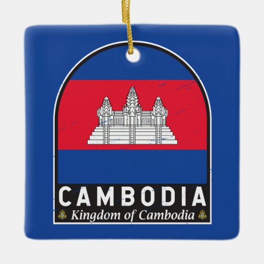 Cambodjaans vlaggenembleem noodlijdende Vintage Keramisch Ornament (Voorkant)