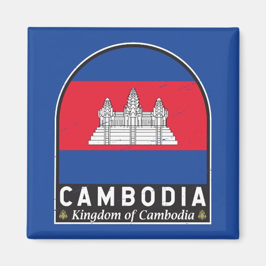 Cambodjaans vlaggenembleem noodlijdende Vintage Magneet (Voorkant)
