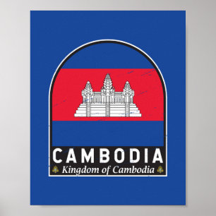 Cambodjaans vlaggenembleem noodlijdende Vintage Poster