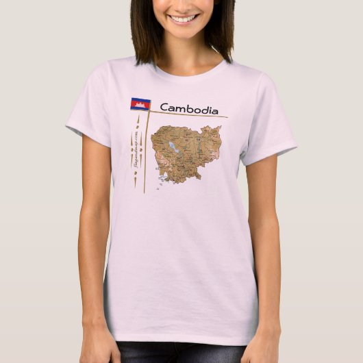 Cambodjaanse kaart + vlag + titel T-shirt (Voorkant)