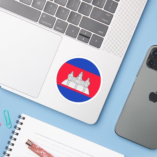 Cambodjaanse vlag Ronde Sticker (Laptop met iPhone)