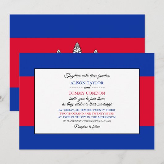 Cambodjaanse vlag, vlag van Cambodja bruiloft Kaart (Voorkant / Achterkant)