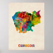 Cambodjaanse Waterverf Map Poster (Voorkant)