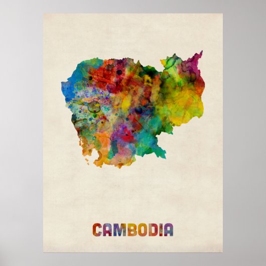 Cambodjaanse Waterverf Map Poster (Voorkant)