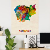 Cambodjaanse Waterverf Map Poster (Thuiskantoor)