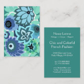 CAMBRIA, ART DECO FLORALS: TRENDY TURQUOISE VISITEKAARTJE (Voorkant / Achterkant)