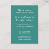 CAMBRIA, ART DECO FLORALS: TRENDY TURQUOISE VISITEKAARTJE (Achterkant)