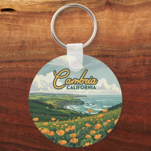 Cambria California Poppies Bloemen Pacifische kust Sleutelhanger (Voorkant)