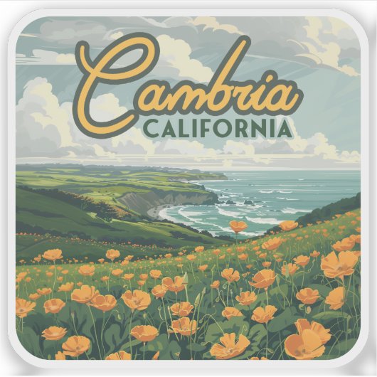 Cambria California Poppies Bloemen Pacifische kust Sticker (Voorkant)