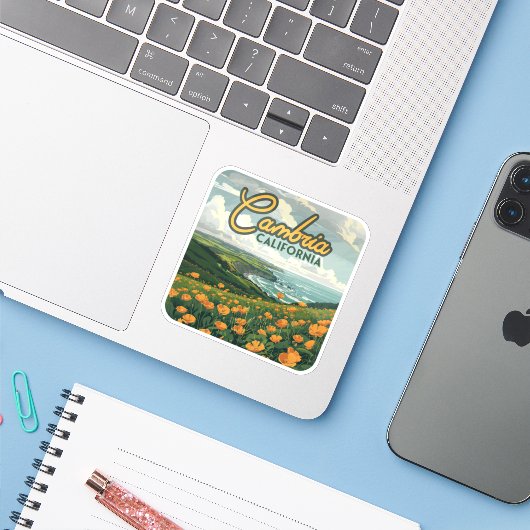Cambria California Poppies Bloemen Pacifische kust Sticker (Laptop met iPhone)
