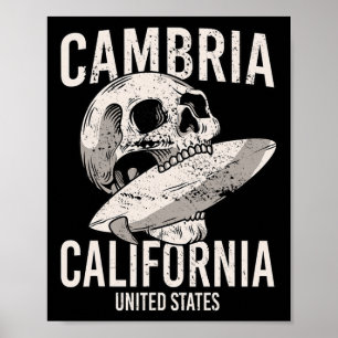 Cambria Californië Ca Surf Schedel Vintage Mannen  Poster