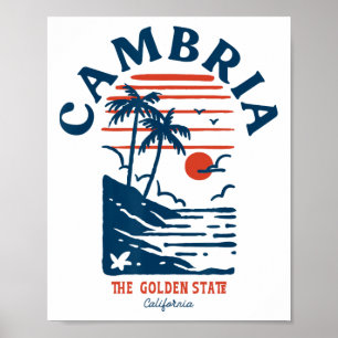 Cambria Californië Retro Surfer Vintage Strand Man Poster