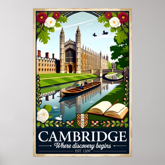 Cambridge Engeland Retro Reisposter Kunst Poster (Voorkant)