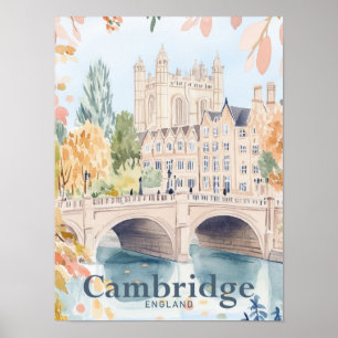 Cambridge Engeland Waterverf reisillustratie Poster