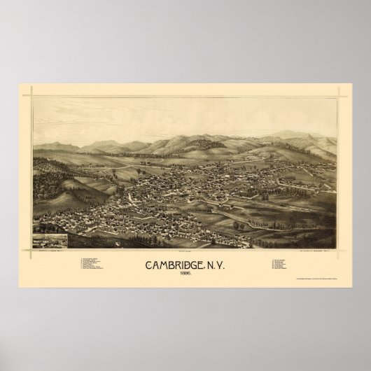 Cambridge, NY Panoramic Map - 1886 Poster (Voorkant)