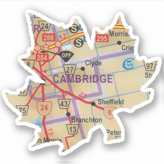 Cambridge Ontario Kaart Sticker (Voorkant)