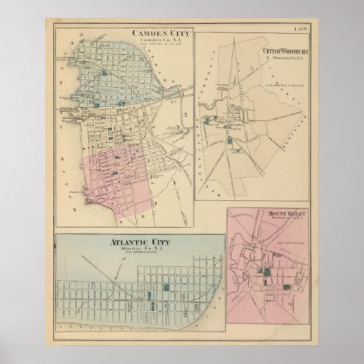 Camden, Atlantic City, Woodbury, Mt Holly Poster (Voorkant)