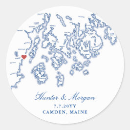 Camden Maine Kaart Elegant Navy Blue Bruiloft Ronde Sticker