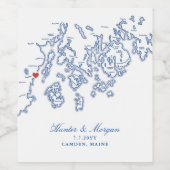 Camden Maine Kaart Elegant Navy Blue Bruiloft Wijn Etiket (Enkel label)