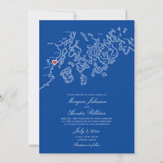 Camden Maine Map Wedding Invitation - Penobscot Kaart (Voorkant)