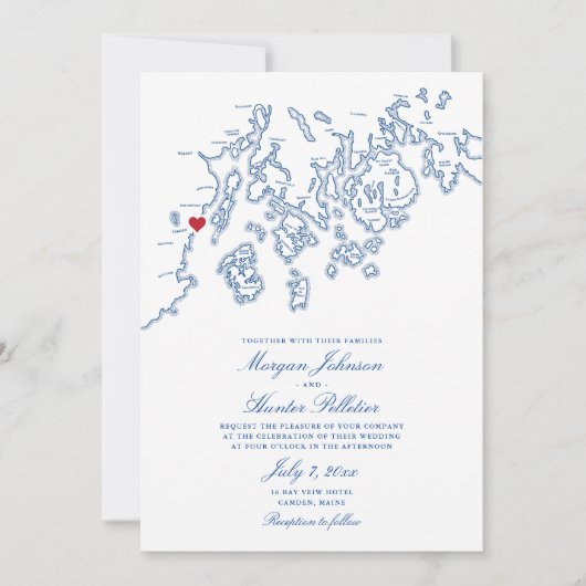 Camden Maine Penobscot Bay Kaart Elegante bruiloft (Voorkant)