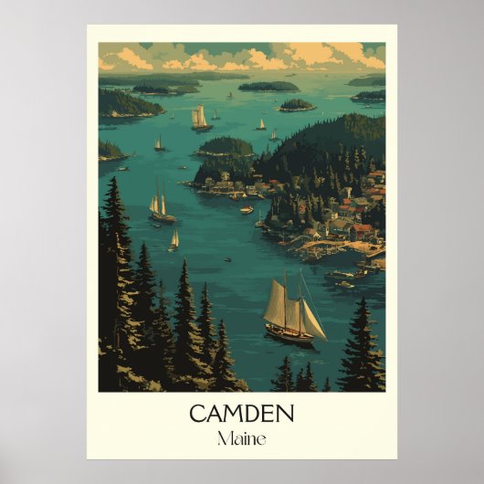 Camden Maine Vintage Harbour Windjammer Art Poster (Voorkant)